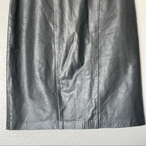 Vintage Dana Brook 100% Leather Black Midi Skirt Knee Length Size 10 - Picture 4 of 8